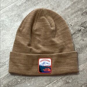 The North Face Tan Beanie with Cascades Patch NWOT